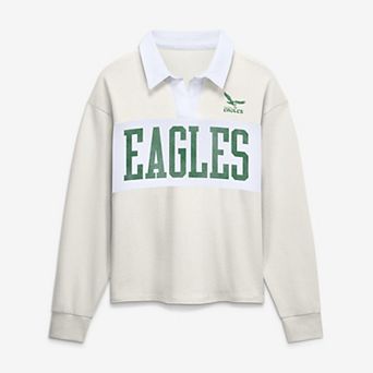 Women's Fanatics Cream Philadelphia Eagles Heritage Play Action Rugby Long Sleeve Polo