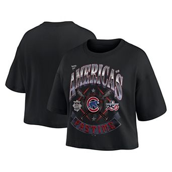Women's Fanatics Black Chicago Cubs Americana Crop T-Shirt