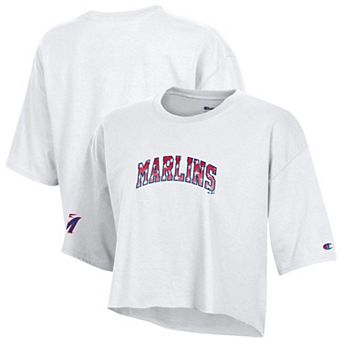 Women's Champion White Miami Marlins Boyfriend Cropped Americana T-Shirt