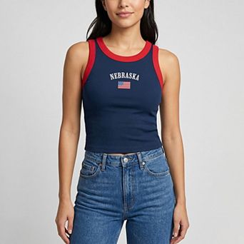 Women's Uscape Apparel Navy/Red Nebraska Huskers Americana Wordmark Ribbed Tank Top
