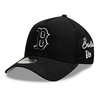 Men's New Era Black Boston Red Sox Side Script 9FORTY A-Frame Trucker Adjustable Hat