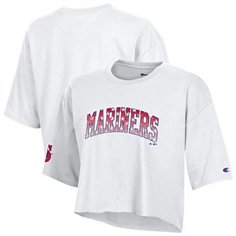 Women's Champion White Seattle Mariners Boyfriend Cropped Americana T-Shirt