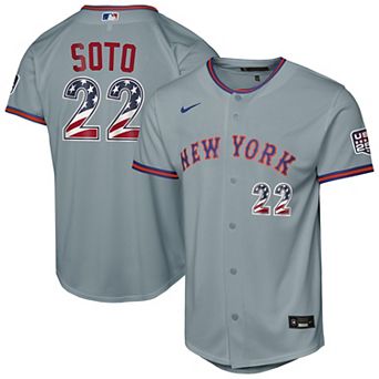 Youth Nike Juan Soto Gray New York Mets USA 250 Fourth of July Road Replica Jersey