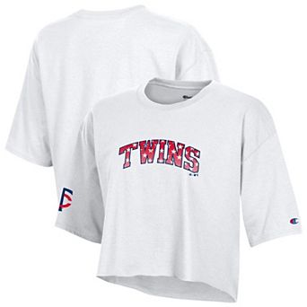 Women's Champion White Minnesota Twins Boyfriend Cropped Americana T-Shirt