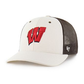 Men's Carhartt x '47 Natural/Brown Wisconsin Badgers Undyed Trucker Adjustable Hat