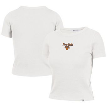 Women's '47 Sand New York Knicks Straight Cut Baby Rib T-Shirt