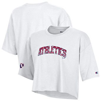Women's Champion White Oakland Athletics Boyfriend Cropped Americana T-Shirt