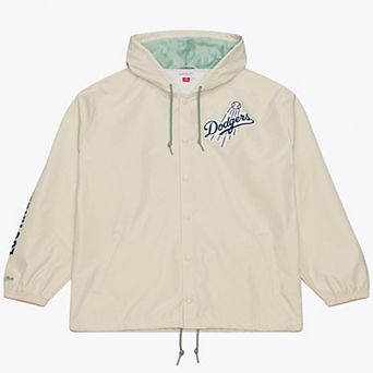 Men's Mitchell & Ness Jackie Robinson Cream Los Angeles Dodgers Full-Snap Yacht Rock Name & Number Hooded Coach's Jacket
