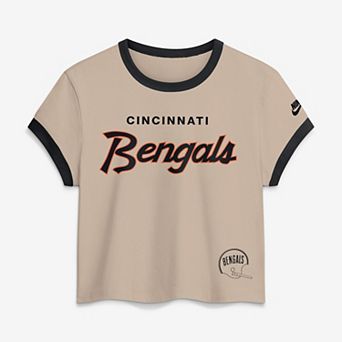 Women's Nike Cream Cincinnati Bengals Rewind Ringer Mod Cropped T-Shirt