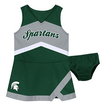 Girls Preschool Outerstuff Green Michigan State Spartans Two-Piece Cheer Captain Jumper Dress & Bloomers Set