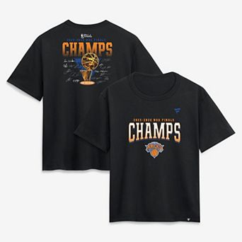 Women's Fanatics Black New York Knicks 2026 NBA Finals Champions Roster Trophy T-Shirt