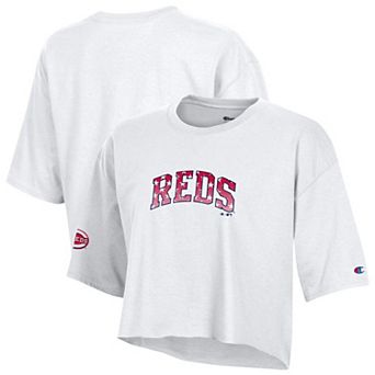 Women's Champion White Cincinnati Reds Boyfriend Cropped Americana T-Shirt
