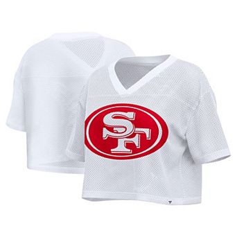 Women's Fanatics White San Francisco 49ers Oversized Mesh Cropped V-Neck Jersey