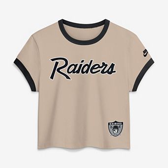 Women's Nike Cream Las Vegas Raiders Rewind Ringer Mod Cropped T-Shirt