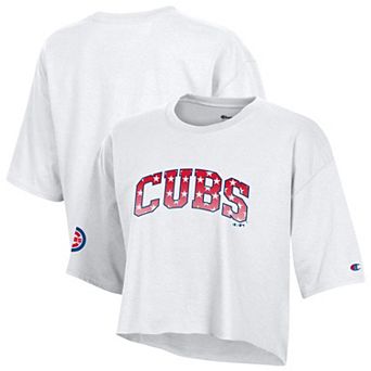 Women's Champion White Chicago Cubs Boyfriend Cropped Americana T-Shirt