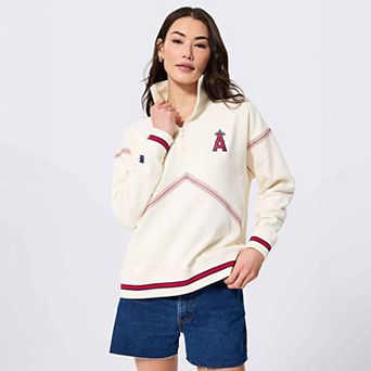 Women's Terez Cream Los Angeles Angels Baseball Stitch Quarter-Zip Pullover