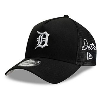 Men's New Era Black Detroit Tigers Side Script 9FORTY A-Frame Trucker Adjustable Hat