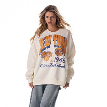 Women's The Wild Collective Cream New York Knicks Oversized Graphic Sweatshirt