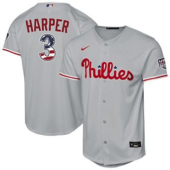 Youth Nike Bryce Harper Gray Philadelphia Phillies USA 250 Fourth of July Road Replica Jersey