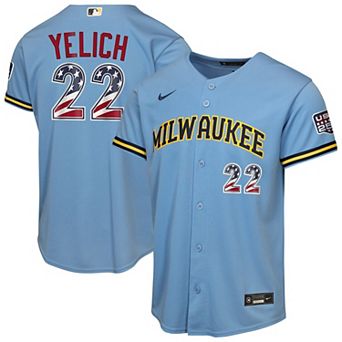 Youth Nike Christian Yelich Light Blue Milwaukee Brewers USA 250 Fourth of July Road Replica Jersey