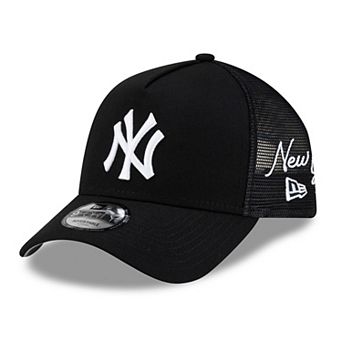 Men's New Era Black New York Yankees Side Script 9FORTY A-Frame Trucker Adjustable Hat
