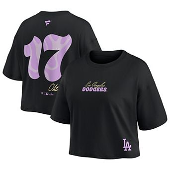 Women's Fanatics Shohei Ohtani Black Los Angeles Dodgers Name & Number Cropped Top
