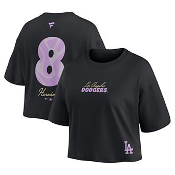Women's Fanatics Enrique Hern ndez Black Los Angeles Dodgers Name & Number Cropped Top