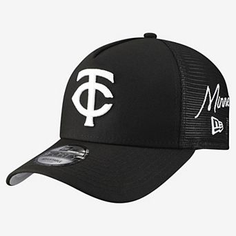 Men's New Era Black Minnesota Twins Side Script 9FORTY A-Frame Trucker Adjustable Hat
