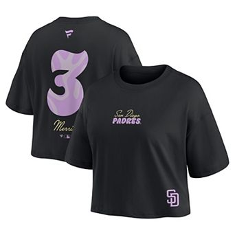 Women's Fanatics Jackson Merrill Black San Diego Padres Name & Number Cropped Top