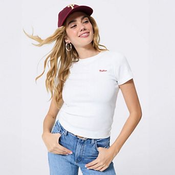 Women's Terez White Philadelphia Phillies Sugar Swizzle Pointelle Baby T-Shirt