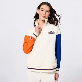 Women's Terez Cream New York Mets Reserve Quarter-Zip Pullover