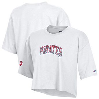 Women's Champion White Pittsburgh Pirates Boyfriend Cropped Americana T-Shirt