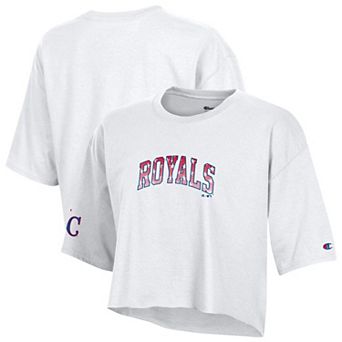 Women's Champion White Kansas City Royals Boyfriend Cropped Americana T-Shirt