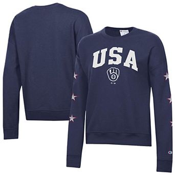 Women's Champion Navy Milwaukee Brewers Americana Fleece Crewneck Sweatshirt