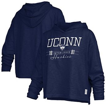 Women's Pressbox Navy UConn Huskies Castillo Slub Waist Length Long Sleeve Hooded T-Shirt