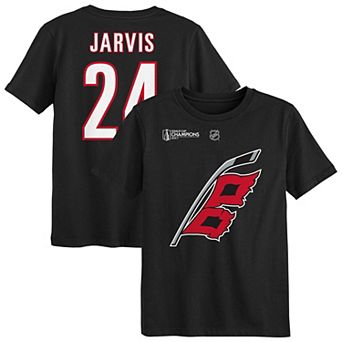 Preschool Outerstuff Seth Jarvis Black Carolina Hurricanes 2026 Stanley Cup Champions Name & Number T-Shirt