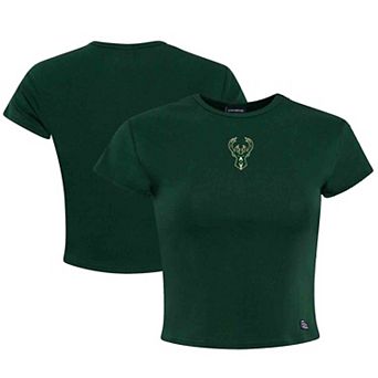 Women's Hype and Vice Hunter Green Milwaukee Bucks Small Logo Cropped Baby T-Shirt