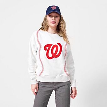 Women's Terez Cream Washington Nationals Baseball Stitch Pullover Sweatshirt