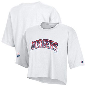 Women's Champion White Los Angeles Dodgers Boyfriend Cropped Americana T-Shirt