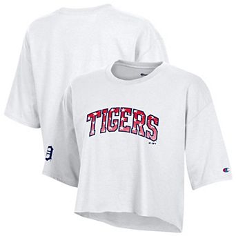 Women's Champion White Detroit Tigers Boyfriend Cropped Americana T-Shirt
