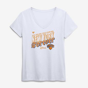 Women's Fanatics White New York Knicks 2026 NBA Finals Champions Hometown V-Neck T-Shirt