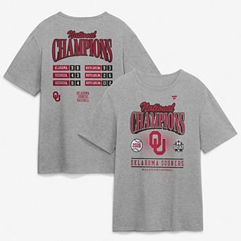 Men's Fanatics Gray Oklahoma Sooners 2026 NCAA Baseball Men's College World Series Champions Schedule T-Shirt