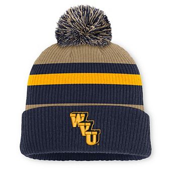 Unisex Nike Navy/Beige West Virginia Mountaineers Legacy Striped Cuffed Knit Hat with Pom