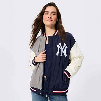 Women's Terez Navy New York Yankees Rival Full-Snap Bomber Jacket