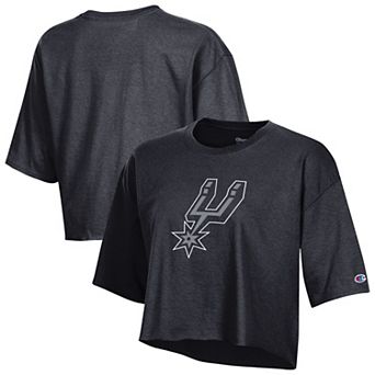 Women's Champion Black San Antonio Spurs Primary Logo Cropped Boyfriend T-Shirt