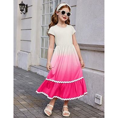 Arshiner Girls Summer Maxi Dresses Short Sleeve Casual Flowy Tiered