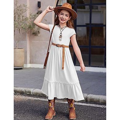 Arshiner Girls Summer Maxi Dresses Short Sleeve Casual Flowy Tiered