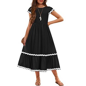 Arshiner Girls Summer Maxi Dresses Short Sleeve Casual Flowy Tiered