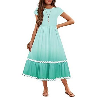 Arshiner Girls Summer Maxi Dresses Short Sleeve Casual Flowy Tiered