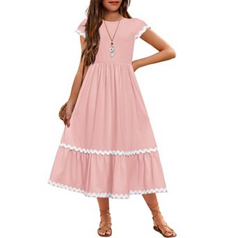 Arshiner Girls Summer Maxi Dresses Short Sleeve Casual Flowy Tiered